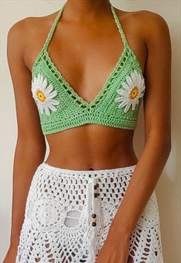 Iris Green Crochet partywear halter neck crop top