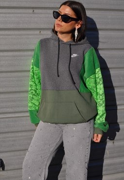 Y2K vintage reworked Nike patchwork green neon lace hoodie