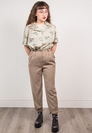 VINTAGE 90'S BEIGE HIGH WAIST TAPERED TROUSERS