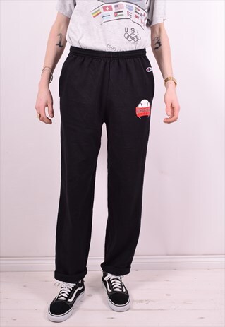 CHAMPION MENS VINTAGE TRACKSUIT TROUSERS W32 L30 BLACK 90'S