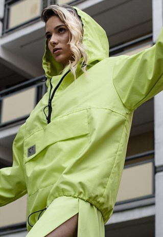 OVERSIZED WINDBREAKER HOODIE IN LIME