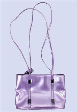 Lilac Purple Patent Shine Small Zip Casual Shoulder Bag