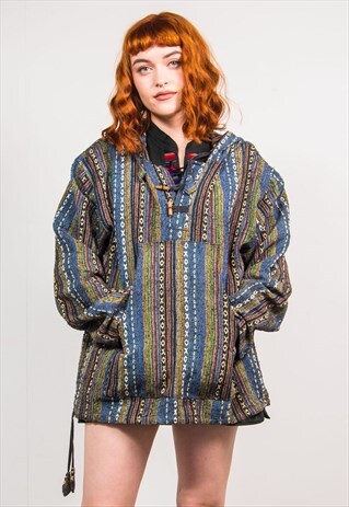 Vintage 90's Multicolour Striped Grunge Baja Hoodie | The Vintage Scene ...