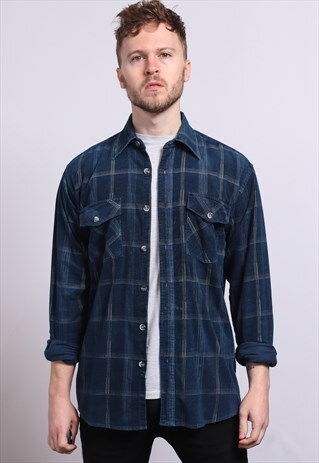 VINTAGE CORDUROY CORD SHIRT BLUE