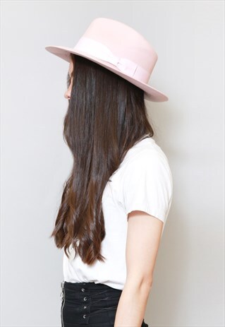 VINTAGE 1970'S STYLE CLASSIC BLUSH PINK FEDORA