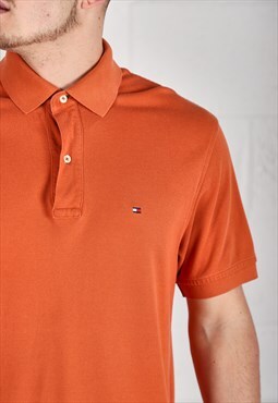 Vintage Tommy Hilfiger Polo Shirt Orange Short Sleeve Medium