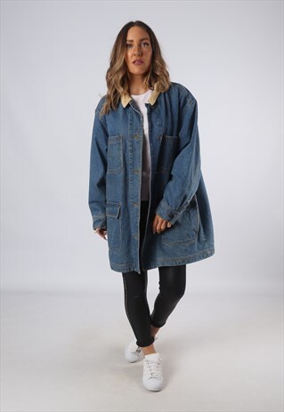VINTAGE DENIM JACKET OVERSIZED LONG LINED UK 18 XXL (OAU)