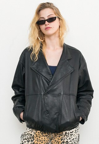 VINTAGE MIDI BLACK LEATHER BIKER JACKET