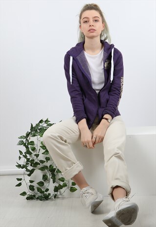 VINTAGE CHAMPION SMALL PURPLE ZIPPED COLLEGE HOODIE