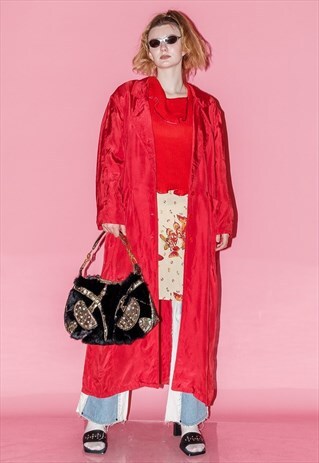 VINTAGE Y2K LIGHT SUMMER TRENCH COAT IN HOT RED