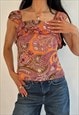 00s Rampage Orange & Pink Paisley Print Ruffle Crop Cami Top