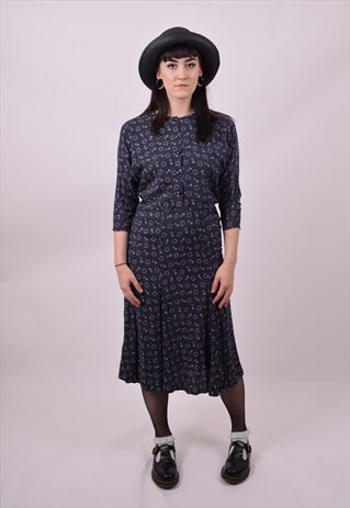 VINTAGE 80'S BLUE PINK FLOWER PRINT DRESS SIZE 10 12