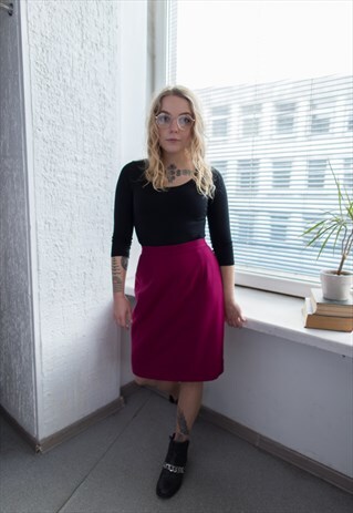 VINTAGE 80'S RED/PINK MIDI WOOL HIGH WAISTED SKIRT