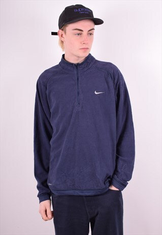 NIKE MENS VINTAGE FLEECE JUMPER LARGE NAVY BLUE 90'S
