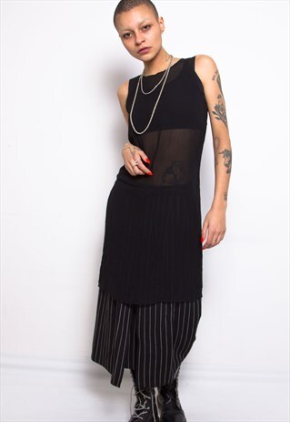 VINTAGE 80S CHIFFON SLEEVELESS DRESS SHIRT ID:2068