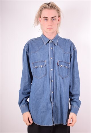 CASUCCI MENS VINTAGE DENIM SHIRT LARGE BLUE 90S