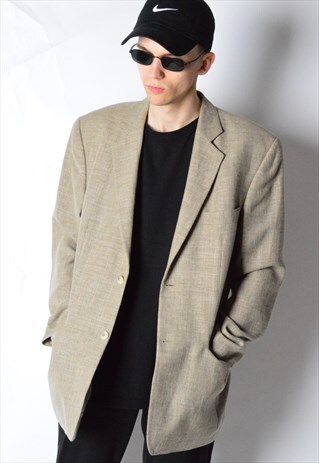 VINTAGE 90S BEIGE MINIMALIST LINEN BLEND BLAZER