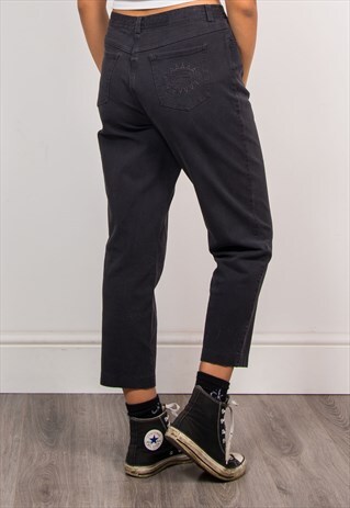 90'S RETRO BLACK DENIM HIGH WAIST MOMJEANS