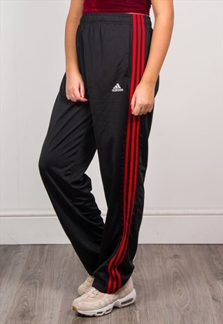ADIDAS VINTAGE 90'S BLACK & RED TRACKSUIT BOTTOMS TROUSERS