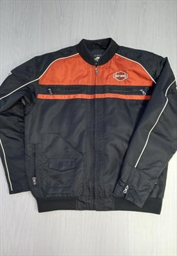 00's Vintage Bomber Racer Jacket Black Orange 