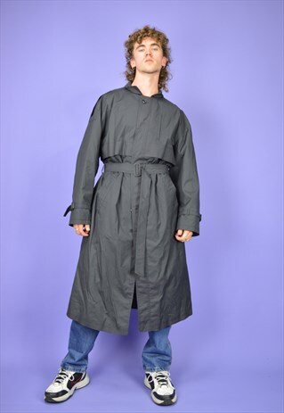  Vintage dark grey classic 80's trench coat