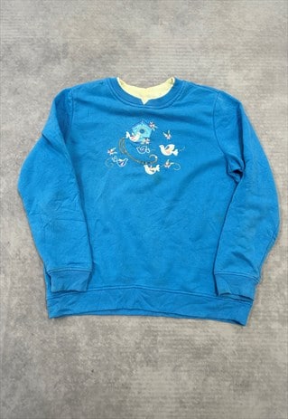 VINTAGE SWEATSHIRT EMBROIDERED BIRDS PATTERNED JUMPER