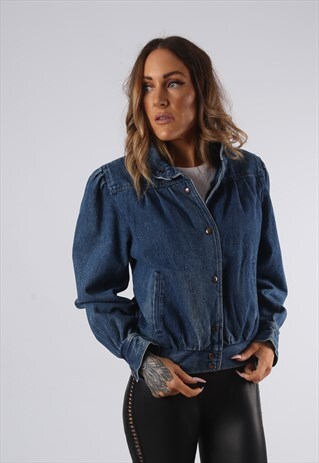 VINTAGE DENIM BOMBER JACKET UK 10 SMALL (9QDP)