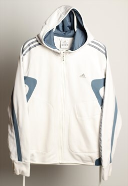 Vintage Adidas Hoodie Track Jacket Blue White Size M