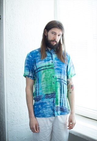VINTAGE 80'S ABSTRACT PRINT VISCOSE SHIRT