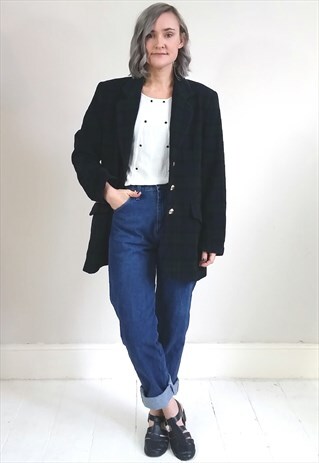 VINTAGE 80'S GREEN AND BLUE TARTAN WOOL JACKET