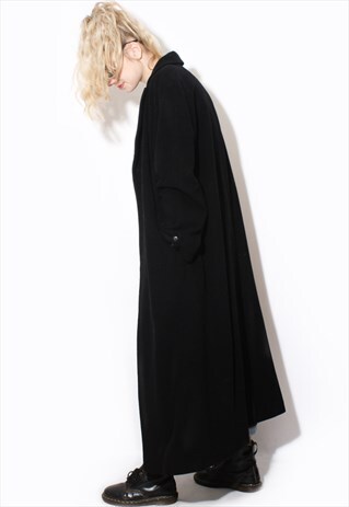 VINTAGE 90'S BLACK WOOL TRENCH COAT WINTER