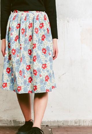 VINTAGE 80S FLORAL COTTON MIDI SKIRT