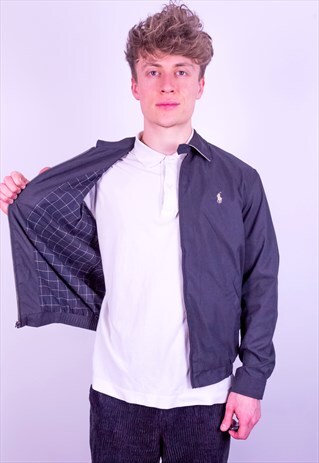 VINTAGE RALPH LAUREN CHECK LINED HARRINGTON JACKET BLACK S