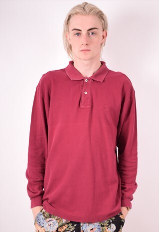 FILA MENS VINTAGE POLO SHIRT LONG SLEEVE MEDIUM MAROON 90S