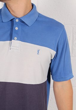 Vintage Yves Saint Laurent Polo Shirt in Blue Medium