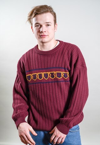 BURBERRY BURGUNDY VINTAGE "LOGO & STRIPPED" L