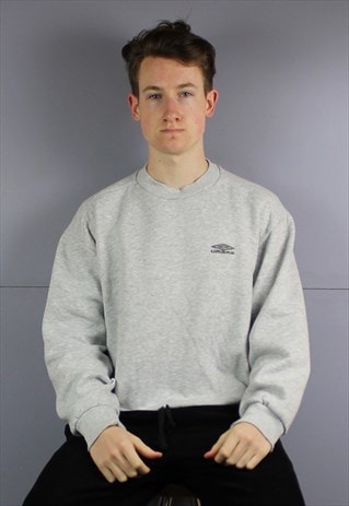 VINTAGE UMBRO SWEATSHIRT IN GREY WITH EMBROIDERED LOGO. GREY