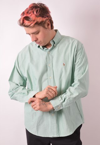 RALPH LAUREN MENS VINTAGE SHIRT LARGE GREEN 90S
