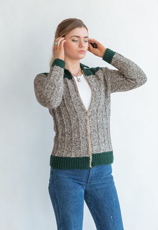 VINTAGE 80S FUNKY HANDMADE ZIP UP CARDIGAN