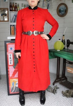 Vintage 90s Red Monochrome Corduroy Long Shirt Maxi Dress