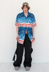 Vintage Y2K iconic USA flag/denim print shirt in tricolor
