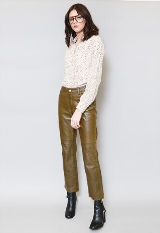 VINTAGE 1980'S PREMIUM SOFT PANELLED GREEN LEATHER TROUSERS