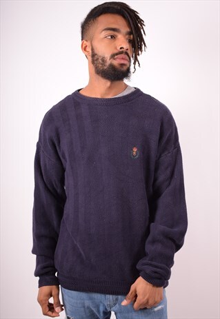 CHAPS MENS VINTAGE JUMPER SWEATER MEDIUM NAVY BLUE 90S