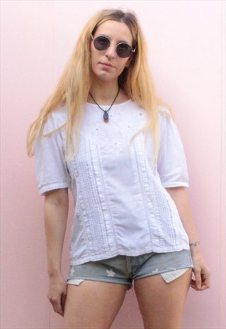 VINTAGE 70'S COTTON BRODERIE ANGLAISE TOP