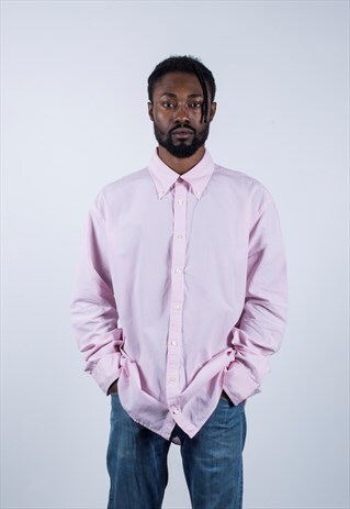TOMMY HILFIGER VINTAGE 1990S PINK AND WHITE STRIPED SHIRT