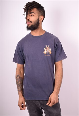 HARD ROCK CAFE MENS VINTAGE T-SHIRT TOP MEDIUM BLUE 90S