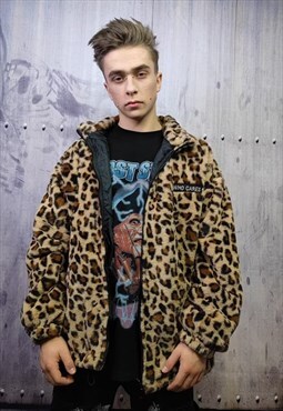 Leopard fleece jacket in brown animal print fluffy bomber