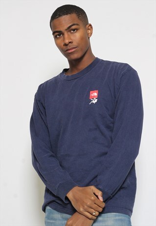 VINTAGE THE NORTH FACE LONG SLEEVED PRINT LOGO T-SHIRT BLUE