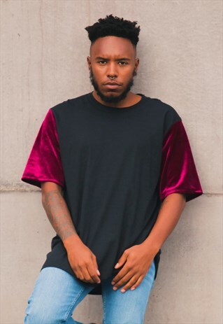 OC T-SHIRT - MAROON VELOUR SLEEVES