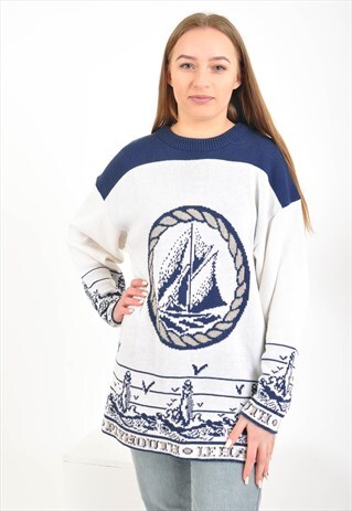 VINTAGE JUMPER IN MARINISTIC PRINT